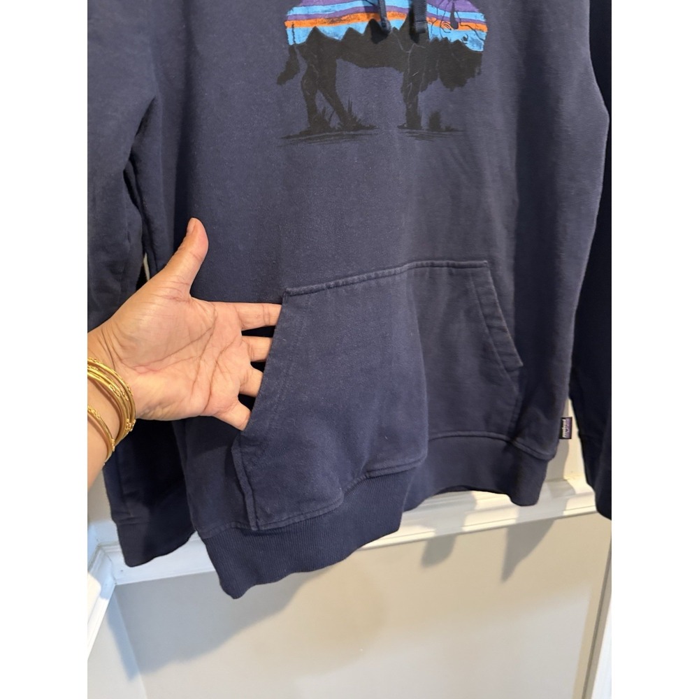 Patagonia Mens Fitz Roy Bison Uprisal Blue Fleece Hoodie Regular Fit Size S - Picture 2 of 9